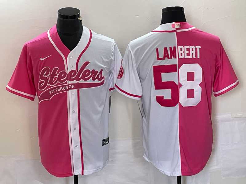 Men's Pittsburgh Steelers #58 Jack Lambert Pink White Two Tone With Patch Cool Base Stitched Baseball Jersey